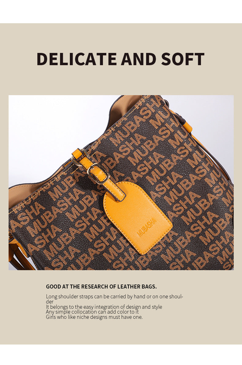 2024Summer New Trendy Fashion Vintage Bucket Bag Retro Style Single Shoulder Crossbody Printed Chain Handbag for Women
