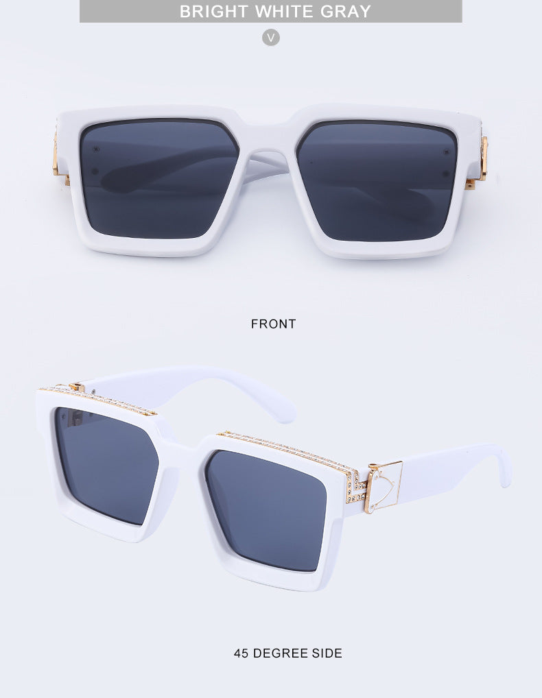 Diamond-Studded Large Square Frame Sunglasses for Women, European and American Style, 0k Influencer Same Style Sunglasses for Men, Trendy and High-End Feel shades