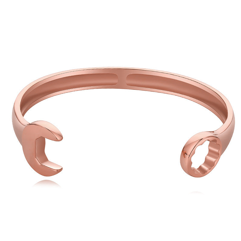 New Titanium Steel Fashion Personality Trendy Cool Men's Open Stainless Steel Wrench Bracelet Factory Wholesale