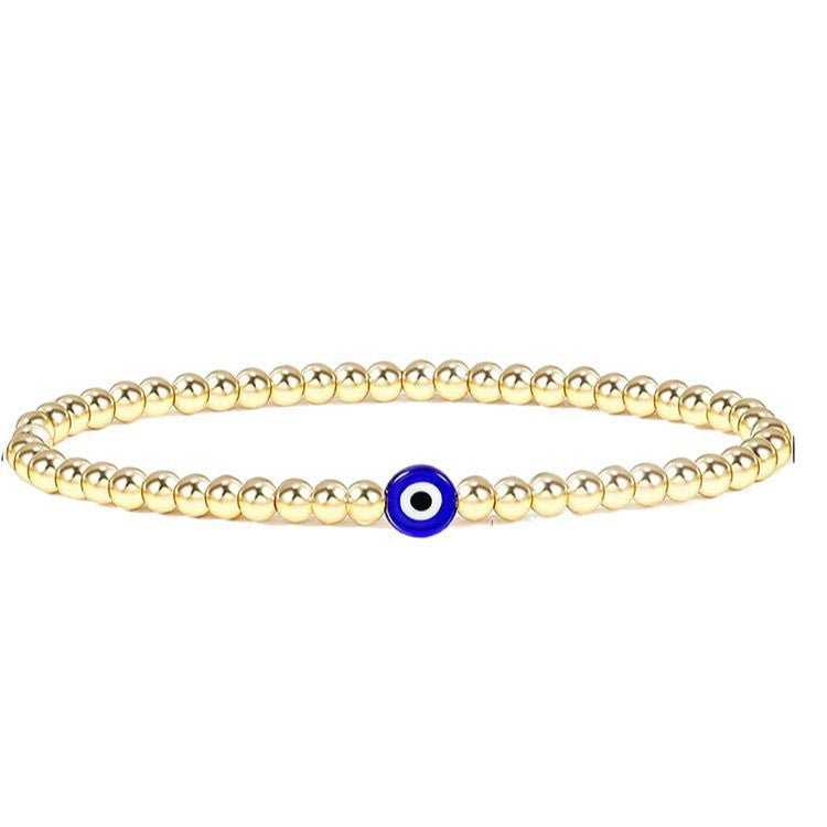 Copper Bead Blue Eyes Bracelet European and American Ladies Elastic Bracelet4mm Small Beaded Devil's Eye Bracelet