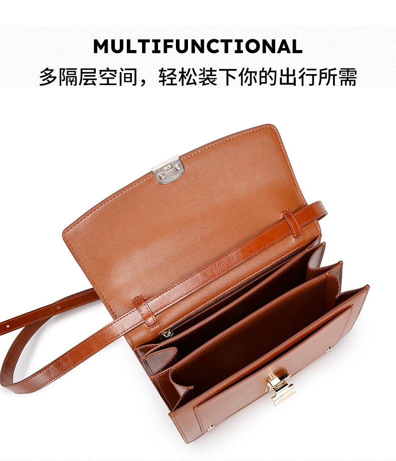 Melard Style Design Top Layer Cowhide Tofu Single Handle Bag Fashion Women's Bag Single Shoulder Crossbody Bag Niche Small Square Bag