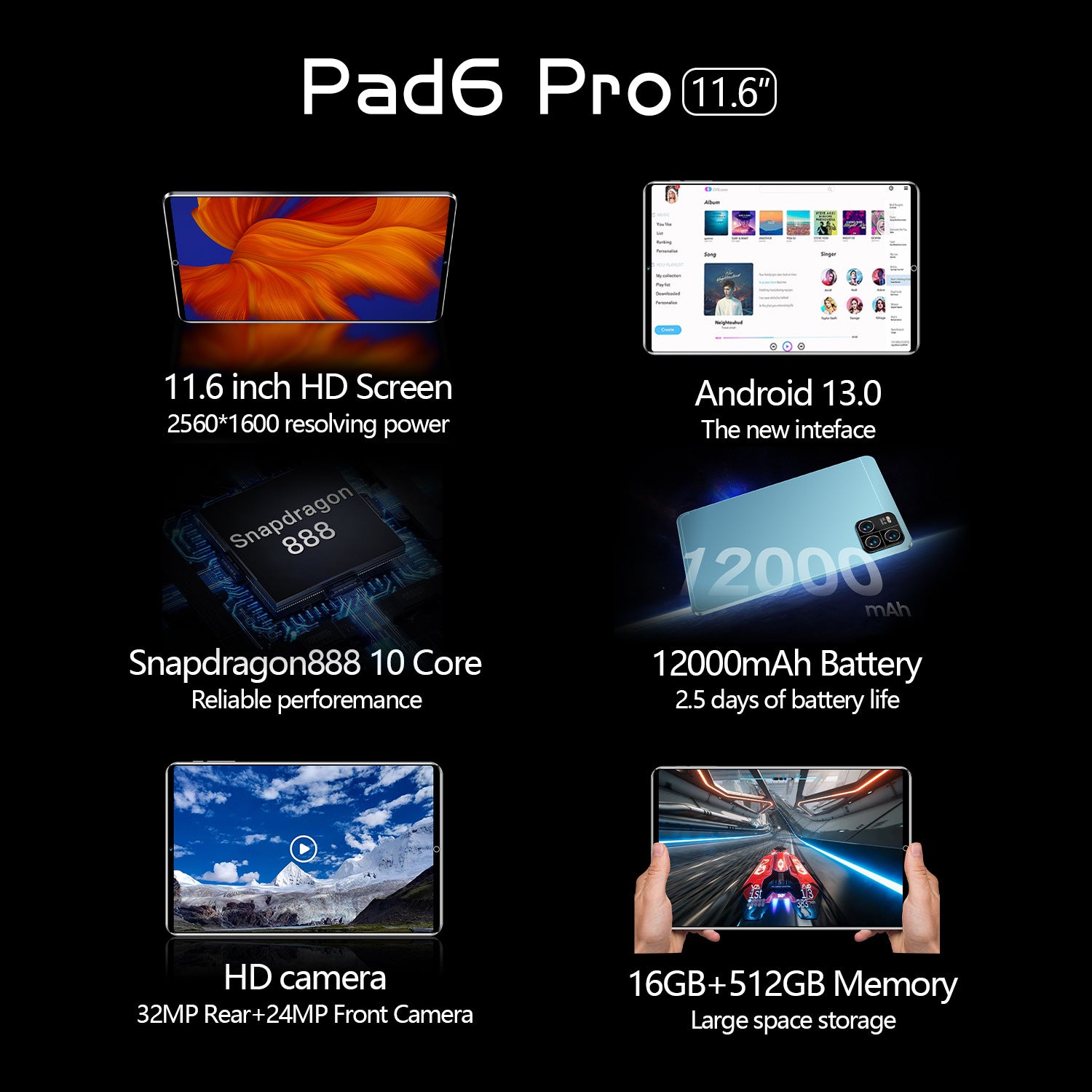 Globally Exclusive Smart Tablet Pad6 16+512G Large Memory Tablet Source Factory Exclusive Supply