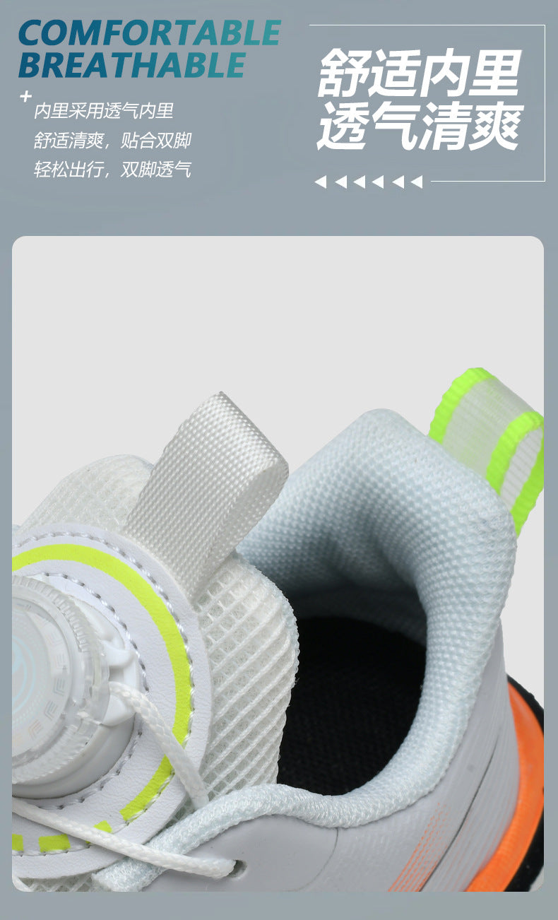 Children's shoes2025Rotating Button Leather Waterproof Boys' Running Shoes Girls' Lightweight Non-Slip Sports Shoes Trendy