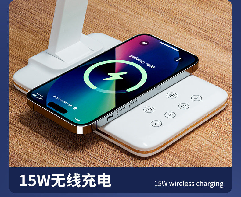Private Model LED Desk Lamp for Study with Calendar Clock, Reading Desk Lamp, Bedside High-End Feel15W Wireless Charging Desk Lamp