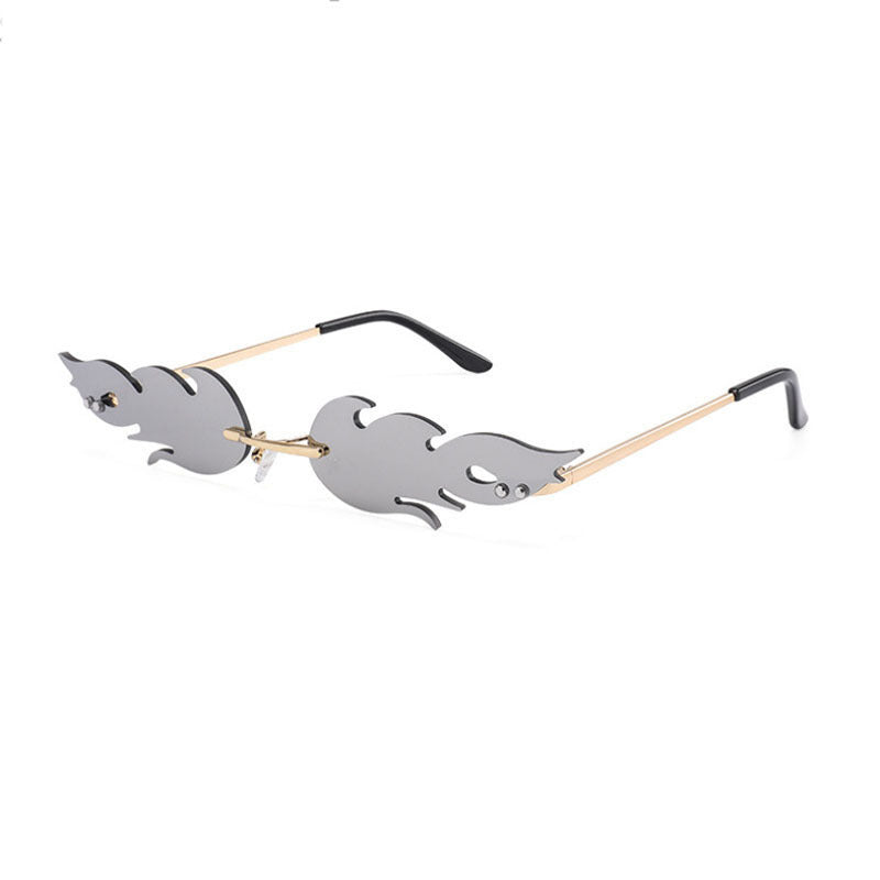 Personalized Flame Sunglasses Women's Fashion Metal Frameless Sunglasses Trendy European and American Christmas Party Quirky Glasses