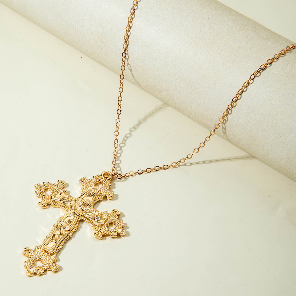 European and American Retro Hollow Diamond Cross Pendant Necklace Gothic Style Black Layered Wear Y Type Necklace