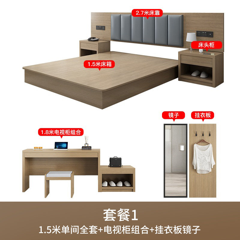 Hotel Bed Hotel Furniture Standard Room Full Set B&B Express Hotel Apartment Single and Double Bed B&B Guest Room Special Bed