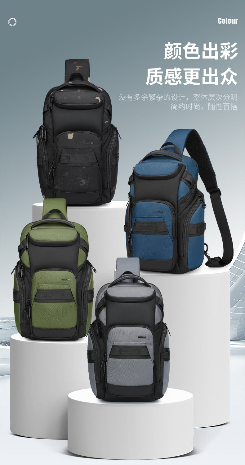 OZUKO Men's Chest Bag Waterproof Large Capacity Multifunctional Crossbody Bag Trendy Portable Lightweight High-end Feel Single Shoulder Bag