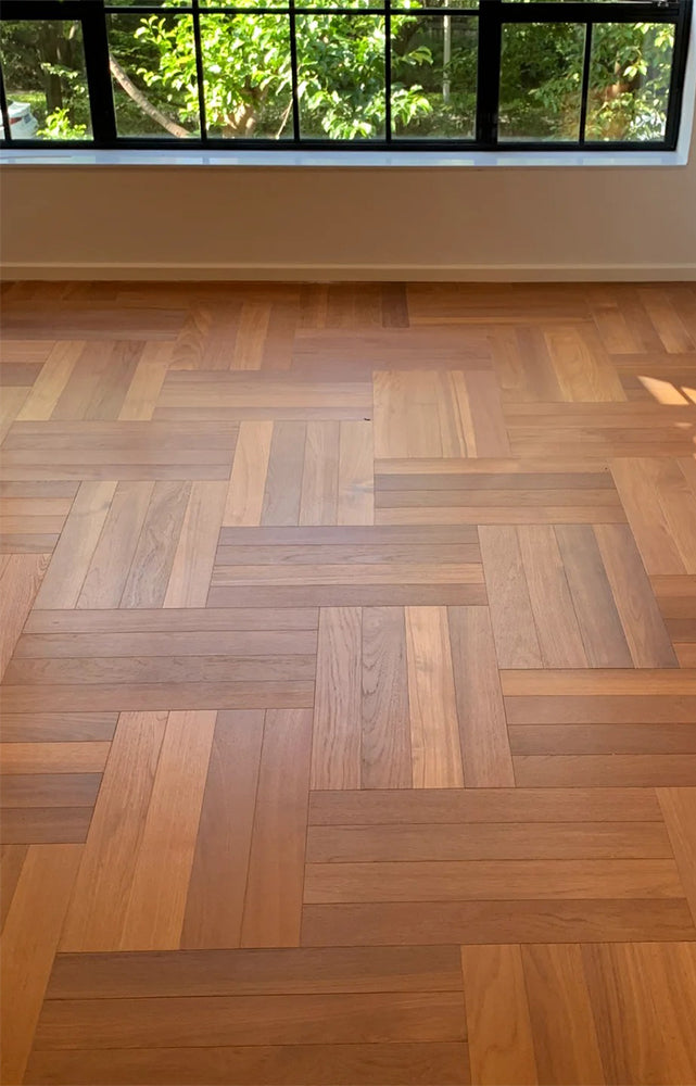 14mm Engineered Teak Herringbone Wood Flooring | Stable Construction | Custom Surface for Residential Outdoor Exterior Use |