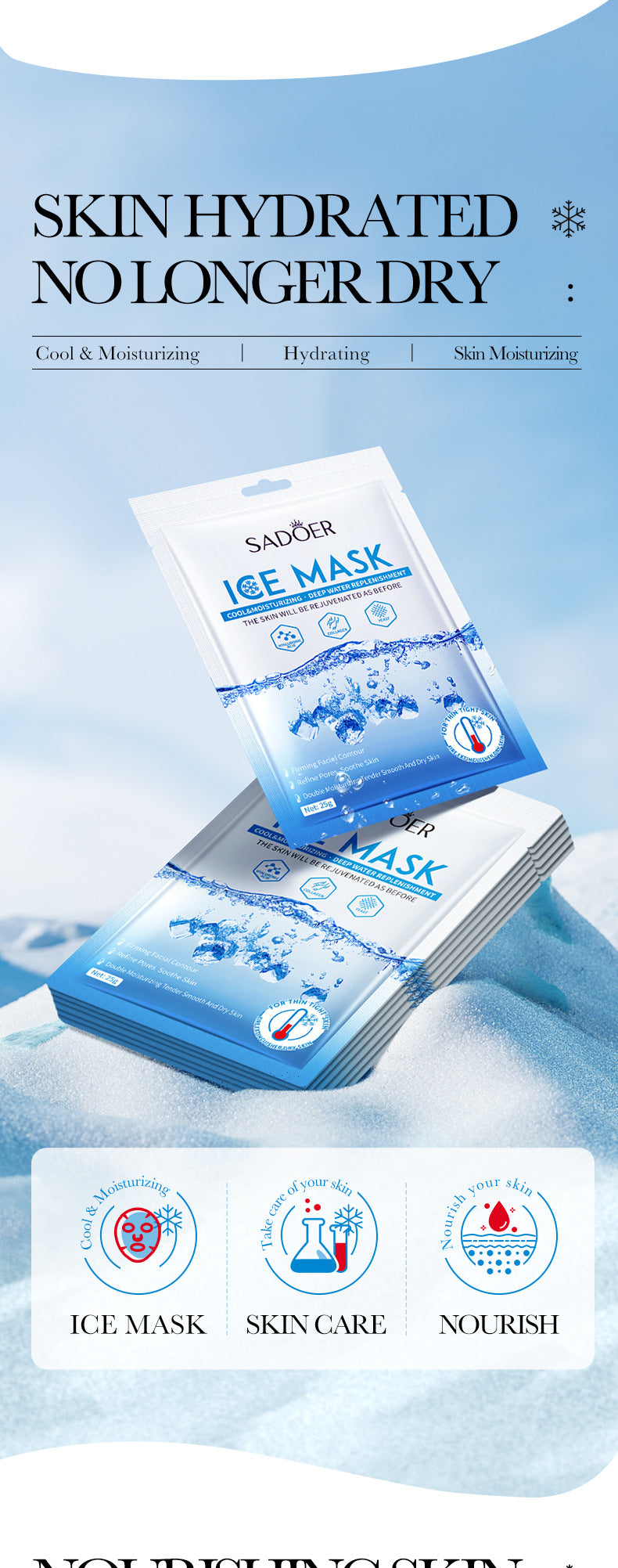 Ice Mask25g SADOER Deep Hydration Moisturizing Refreshing Face Mask Sheets Wholesale for Cross-Border Trade
