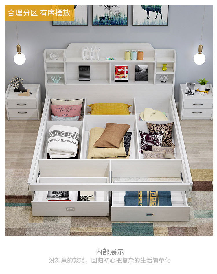 Pneumatic High Box Storage Bed1.8Rice Double Bed1.5Small Apartment Panel Bed Modern Simple Master Bedroom Storage Bed