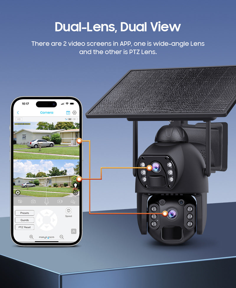 New Product AOV Low Frame Rate All Day Recording Surveillance4G Hd600MP Solar-powered Gun Ball Linked Camera