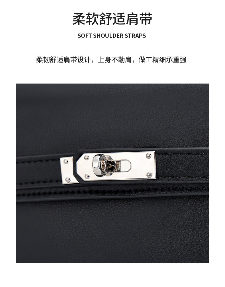 European and American Style Casual Women's Small Crossbody Bag2025New Fashionable Lightweight Single Shoulder Crossbody Bag with Buckle Genuine Leather Kelly Bag