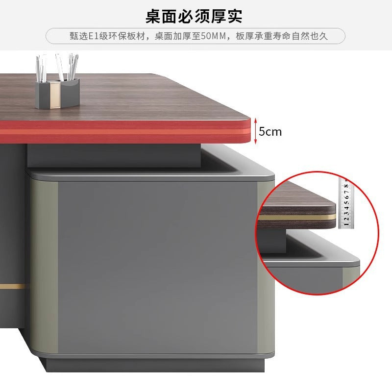 Elegant Office Desk Boss Desk Simple Modern Double Cabinet Mobile Cabinet Office Manager President Office Desk and Chair Set