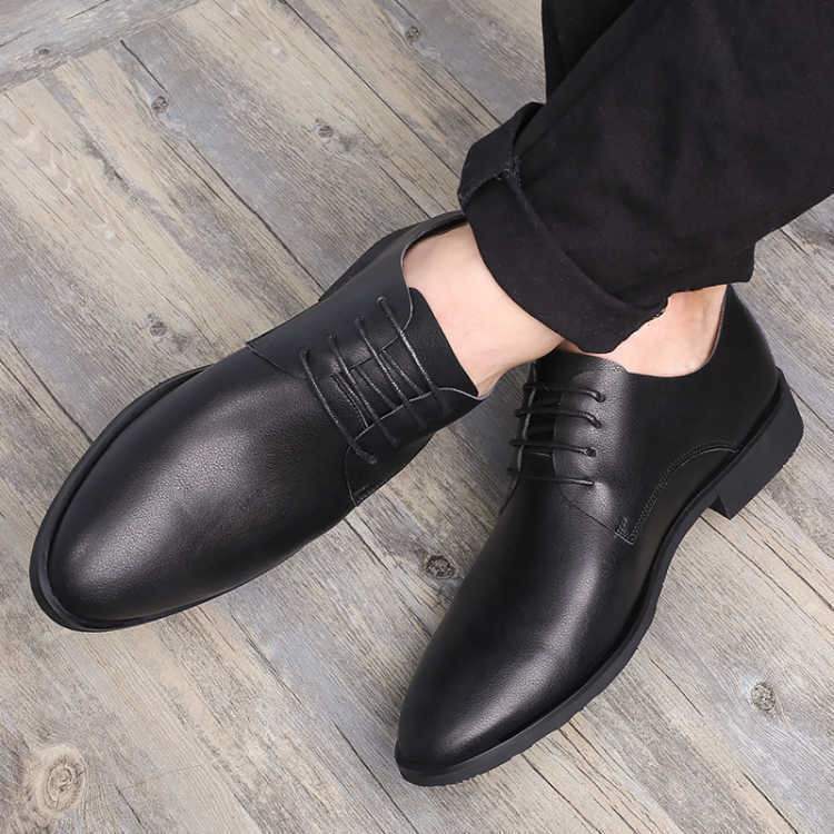 Autumn Winter Men's British Style Casual Leather Shoes Soft Sole Breathable Single Shoes Formal Business Men's Leather Shoes Groom Shoes