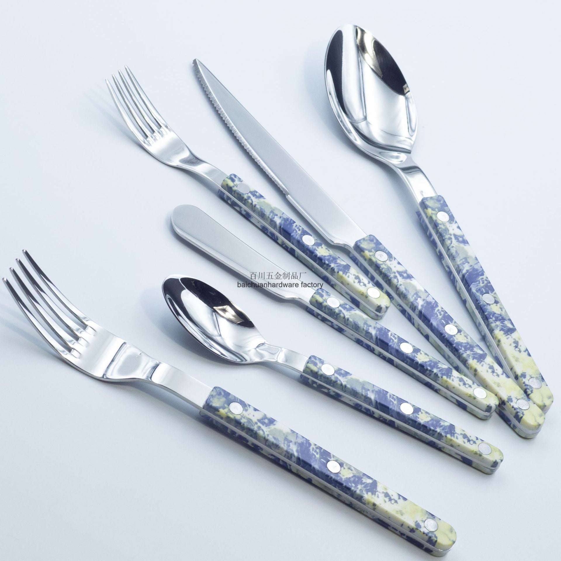 304Mirror Western Tableware Set ABS Handle Butter Knife Fork Spoon Clip Handle Steak Dessert Spoon Fork Plastic Handle