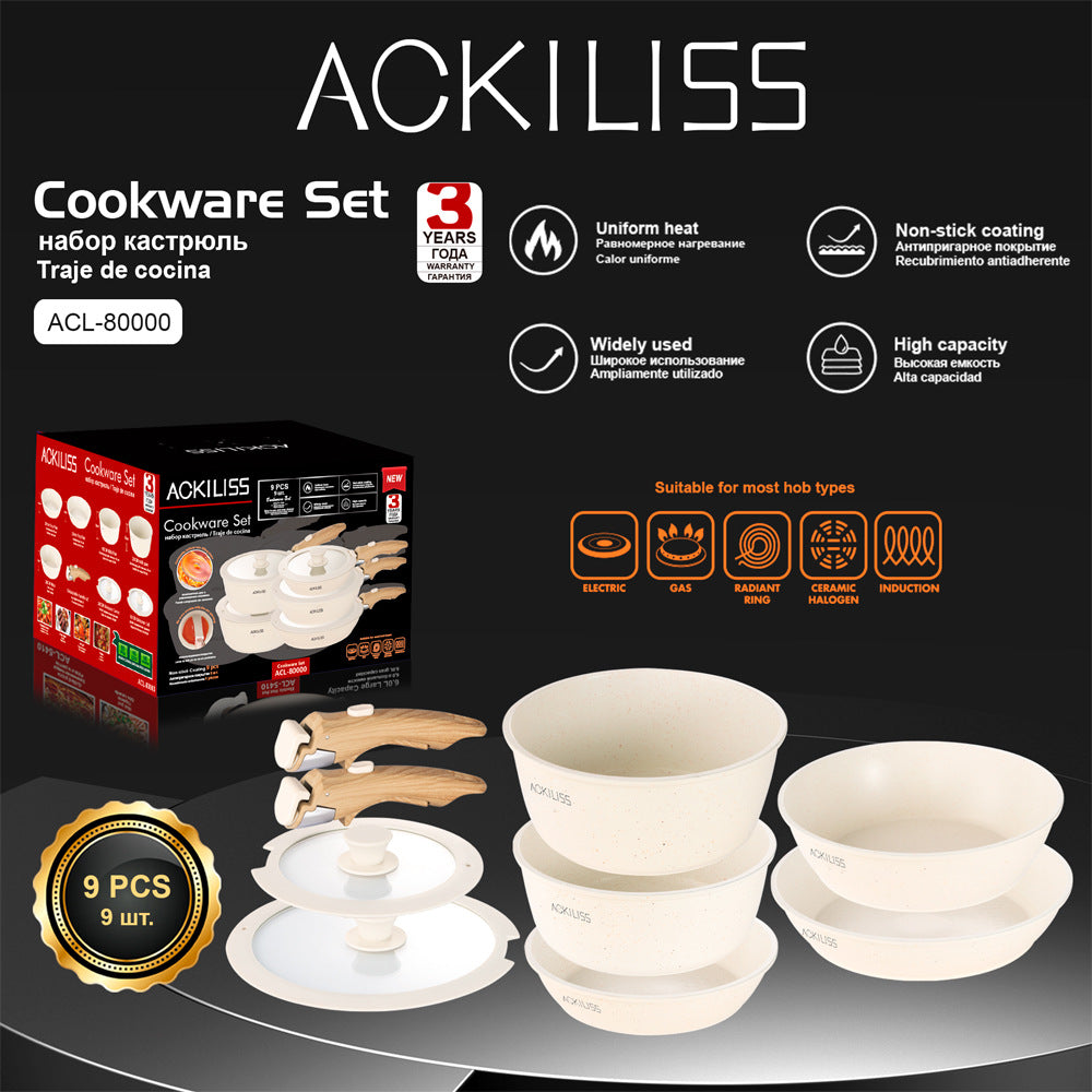 ACL  Household Detachable Set Pot Non-Stick Pot Nine-Piece Frying Pan Soup Pot Frying Pan Induction Cooker Gas Universal
