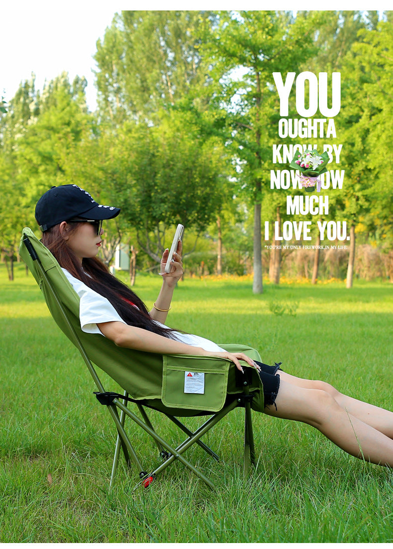 Three-Position Adjustable Moon Chair Reclining Heightened Backrest Outdoor Folding Camping Portable Multi-Functional Chair Camping Chair