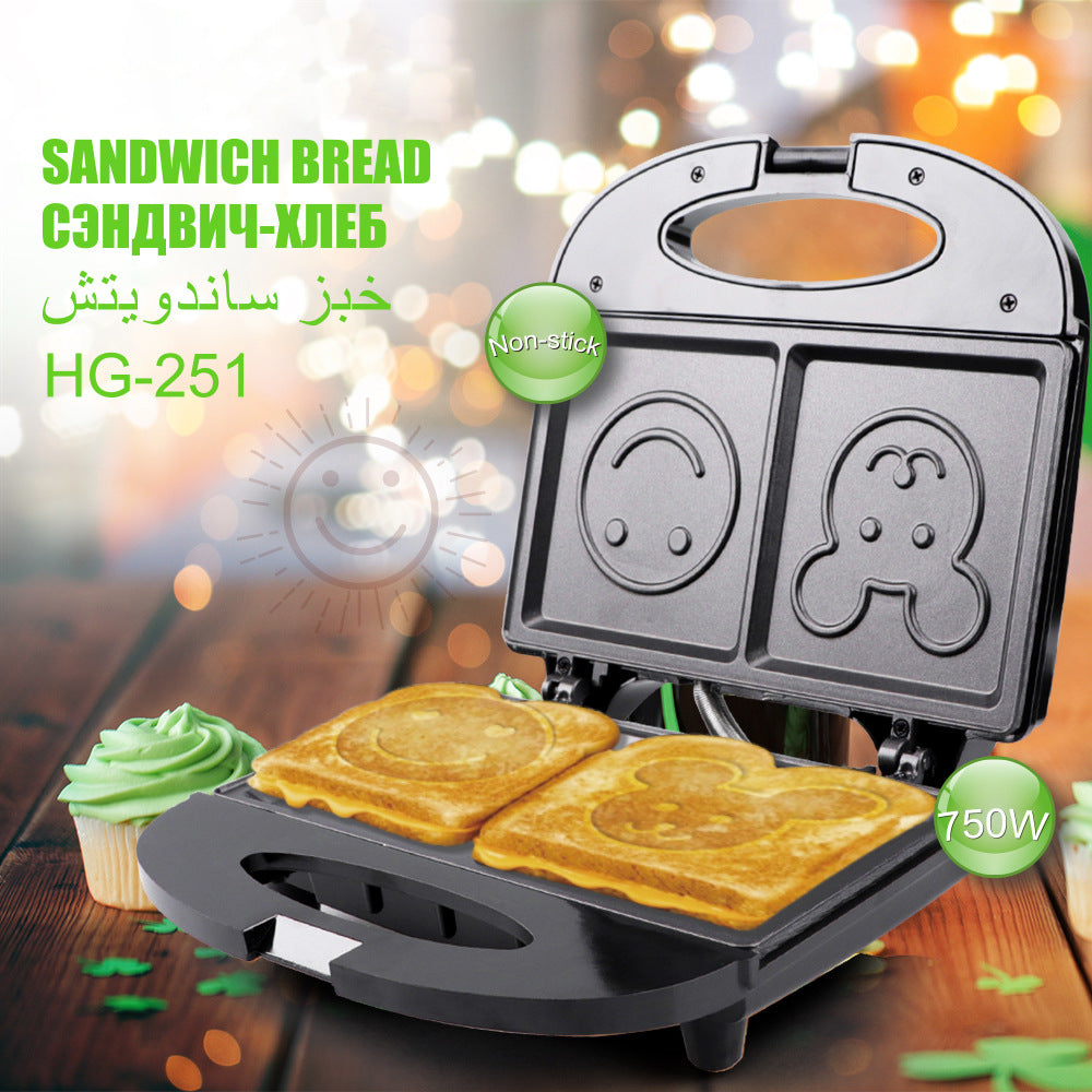 EU Standard Smiling Face Machine Sandwich Bread Baking Cute Toaster Household Multi-Functional Toasting Machine R.251