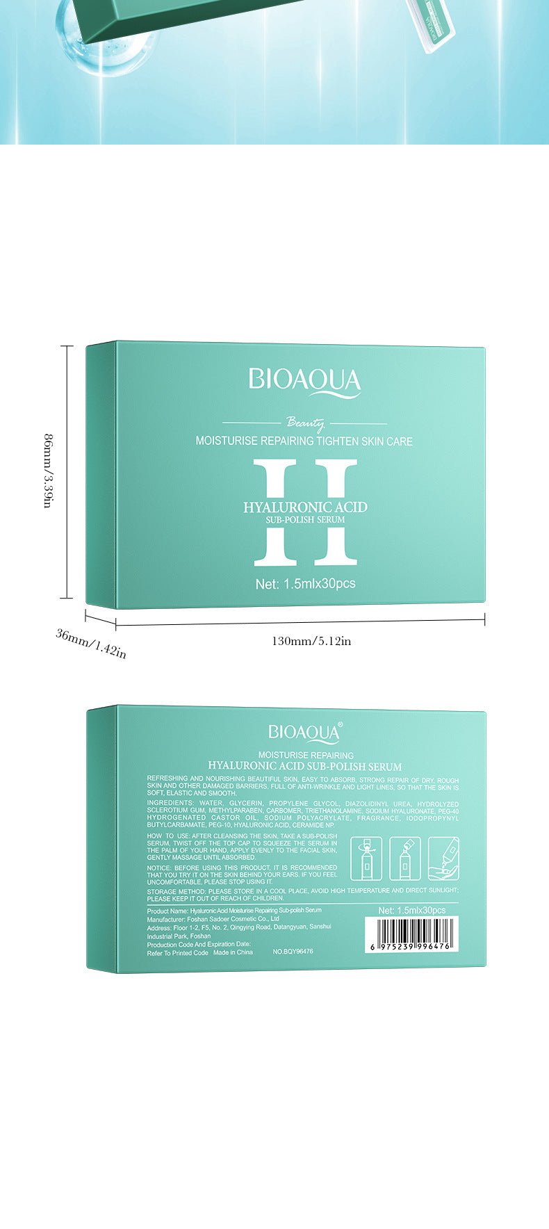 Hyaluronic Acid Moisturizing Ampoule Serum BIOAOUA Hydrating and Moisturizing Essence Liquid Cross-Border Wholesale