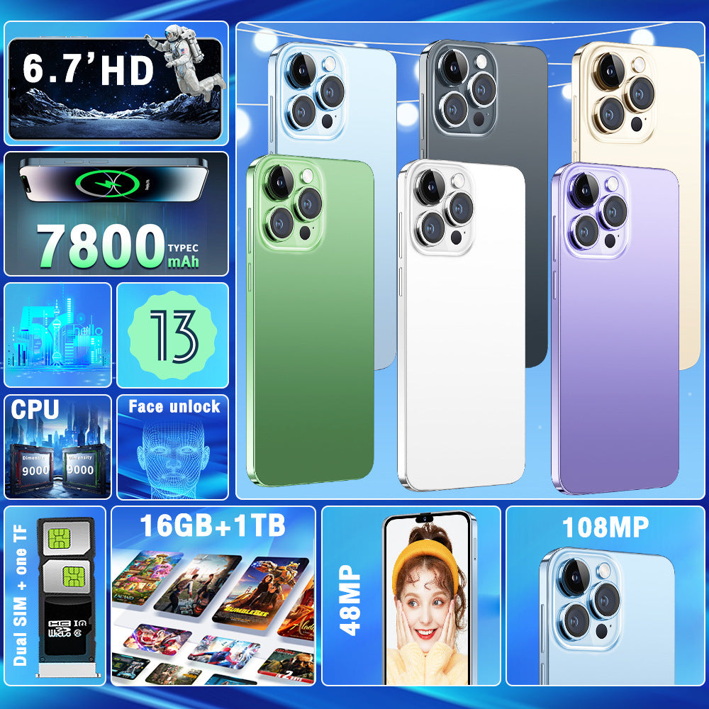 New i15Mobile Phone Overseas Mobile Phone Android System Straight Board i15ProMAX16+1T Full Screen