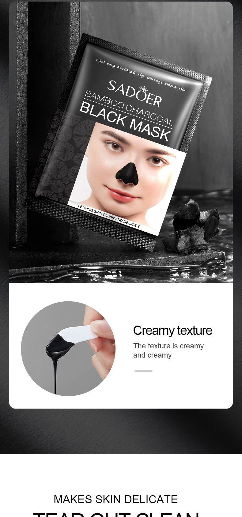 Full English Nose Strips Pack SADOER Bamboo Charcoal Blackhead Absorbing Nose Mask Patch T District Nursing  Foreign Trade Wholesale