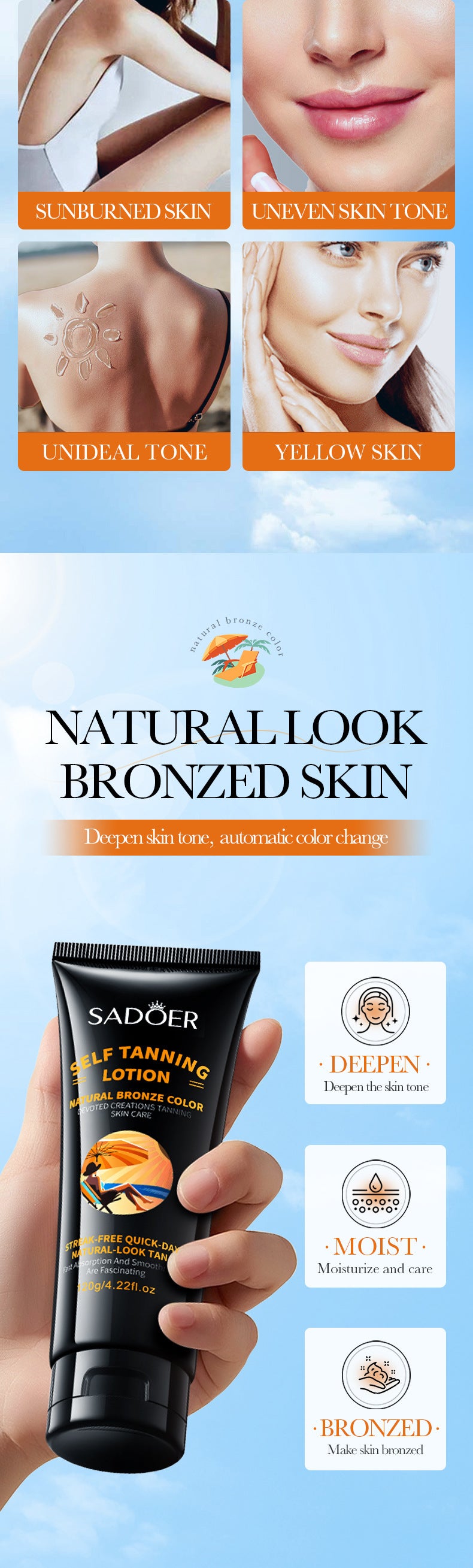 Tanning Moisturizer120gSADOER Moisturizing and Hydrating Wheat Color Sunbathing Essence Lotion for Foreign Trade Cross-Border