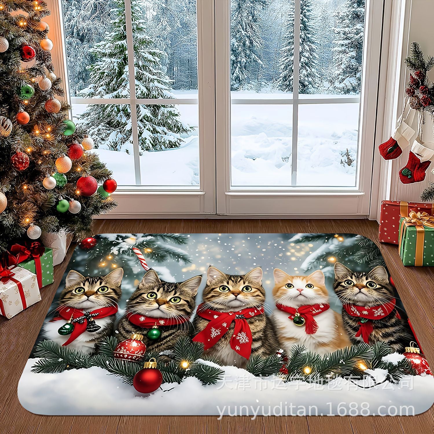 Christmas Flannel Doormat Holiday Decoration Entrance Mat Bathroom Water Absorbent Non-Slip Mat Customizable
