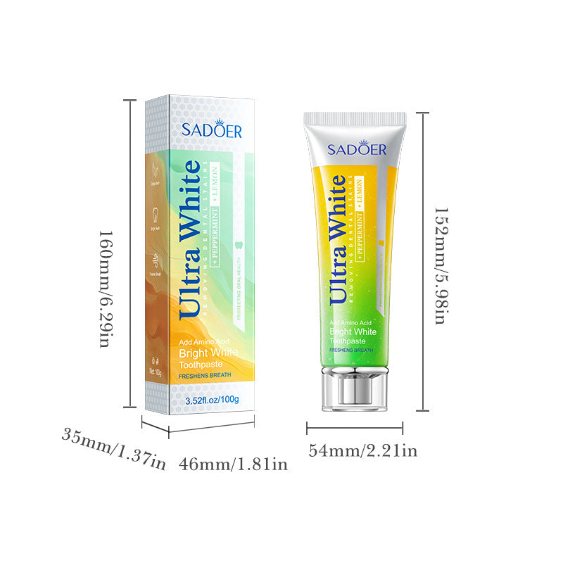 Lemon Mint Whitening Toothpaste SADOER Stain Removal Cleaning Tartar Toothpaste Cross-Border Wholesale