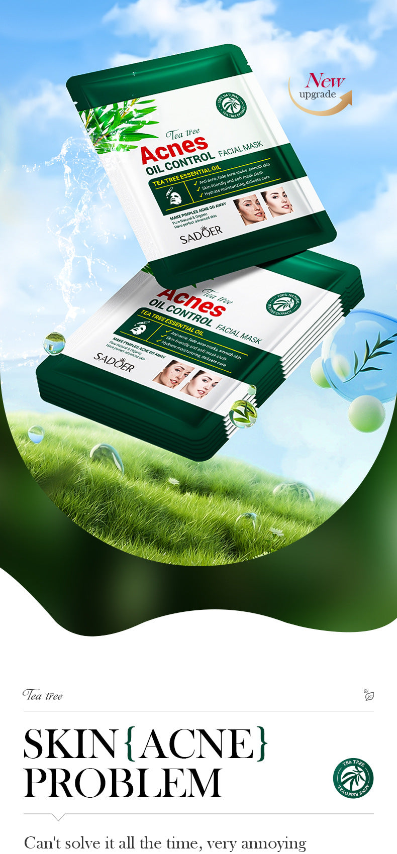 Full English Tea Tree Facial Mask25g SADOER Refreshing Moisturizing Tablets for  Wholesale