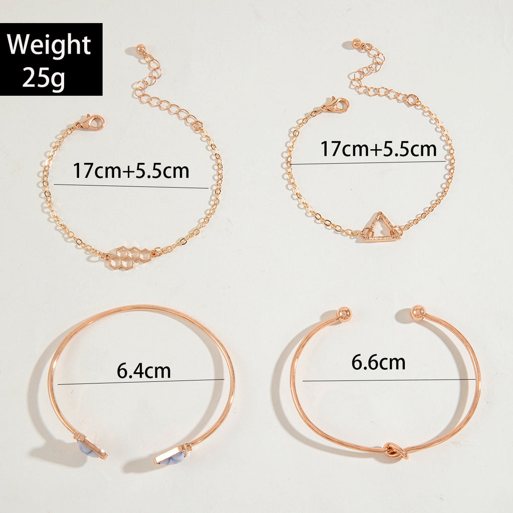 European and American Retro Triangle Open Turquoise Open Bracelet Personalized Marble Texture Multi-layer Bracelet Wholesale