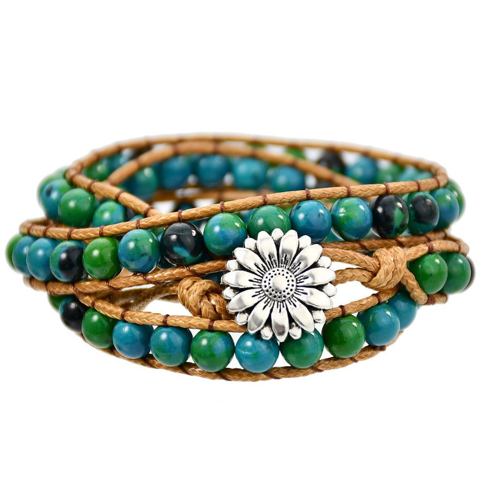 Bohemian Multi-layer Vintage Bracelet Natural Tiger Eye Stone Hand-woven Bracelet for Women Ethnic Style Woven Bracelet