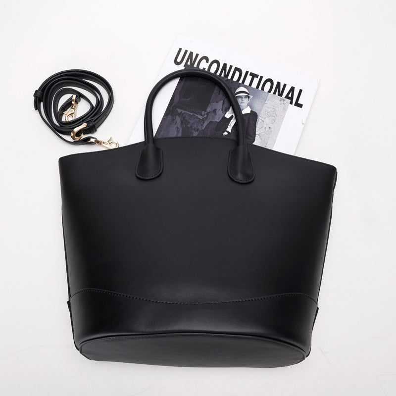 Vintage Large Capacity Commuter Tote Bag Cowhide Bucket Bag Crossbody Shoulder Bag for Women