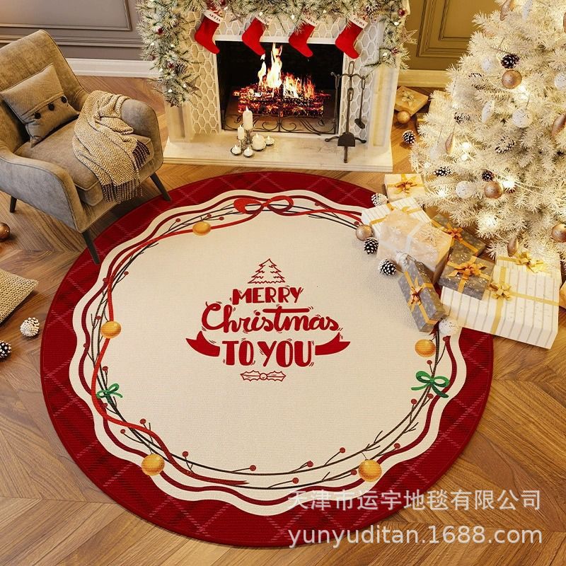 American Christmas Decoration Round Floor Mat Bedroom Living Room Non-Slip Foot Mat Carpet Manufacturer Can Label and Ship on Behalf