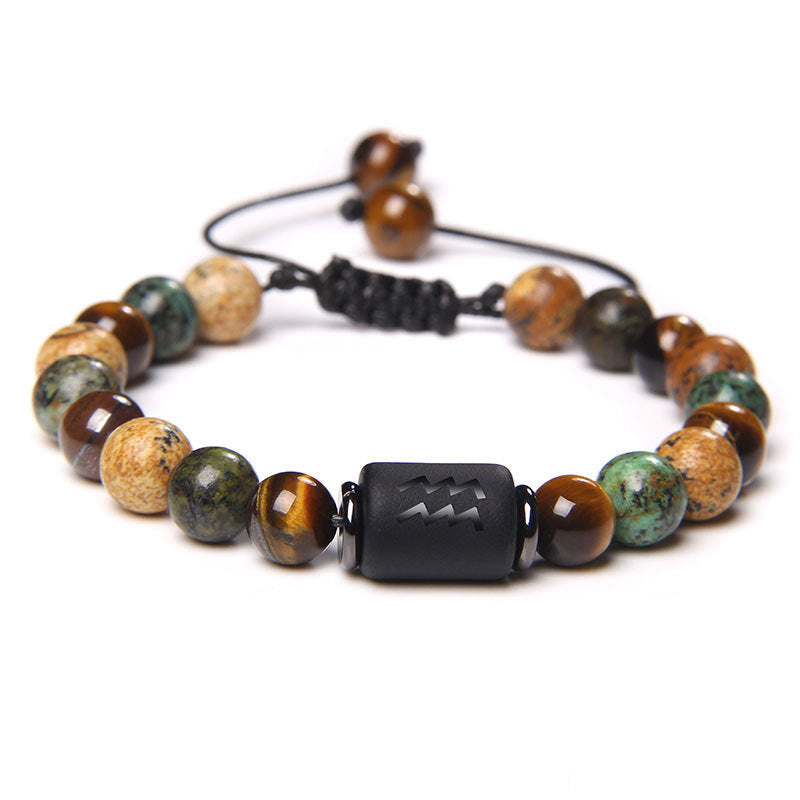 Constellation Friendship Woven Bracelet Natural Stone Spacer Stretchable Bracelet African Pine Tiger Eye Twelve Constellation Bracelet