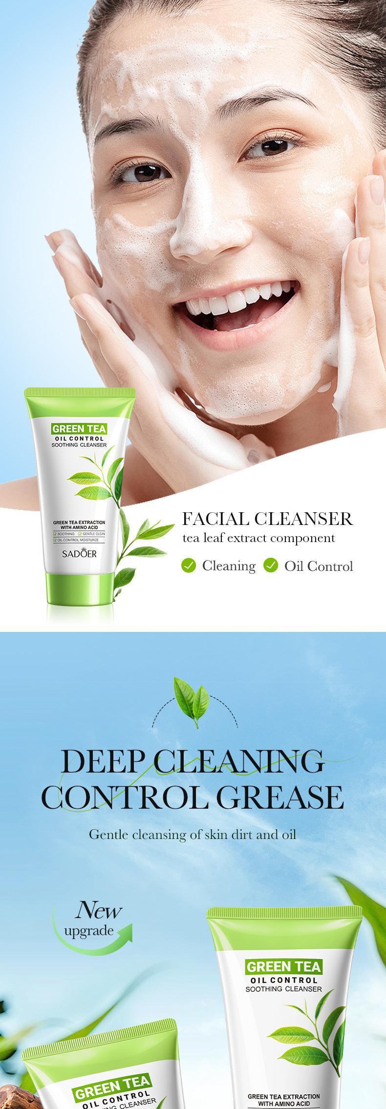 Full English Facial Cleanser150g SADOER Green Tea Cleansing Peach Moisturizing Cleanser  Wholesale