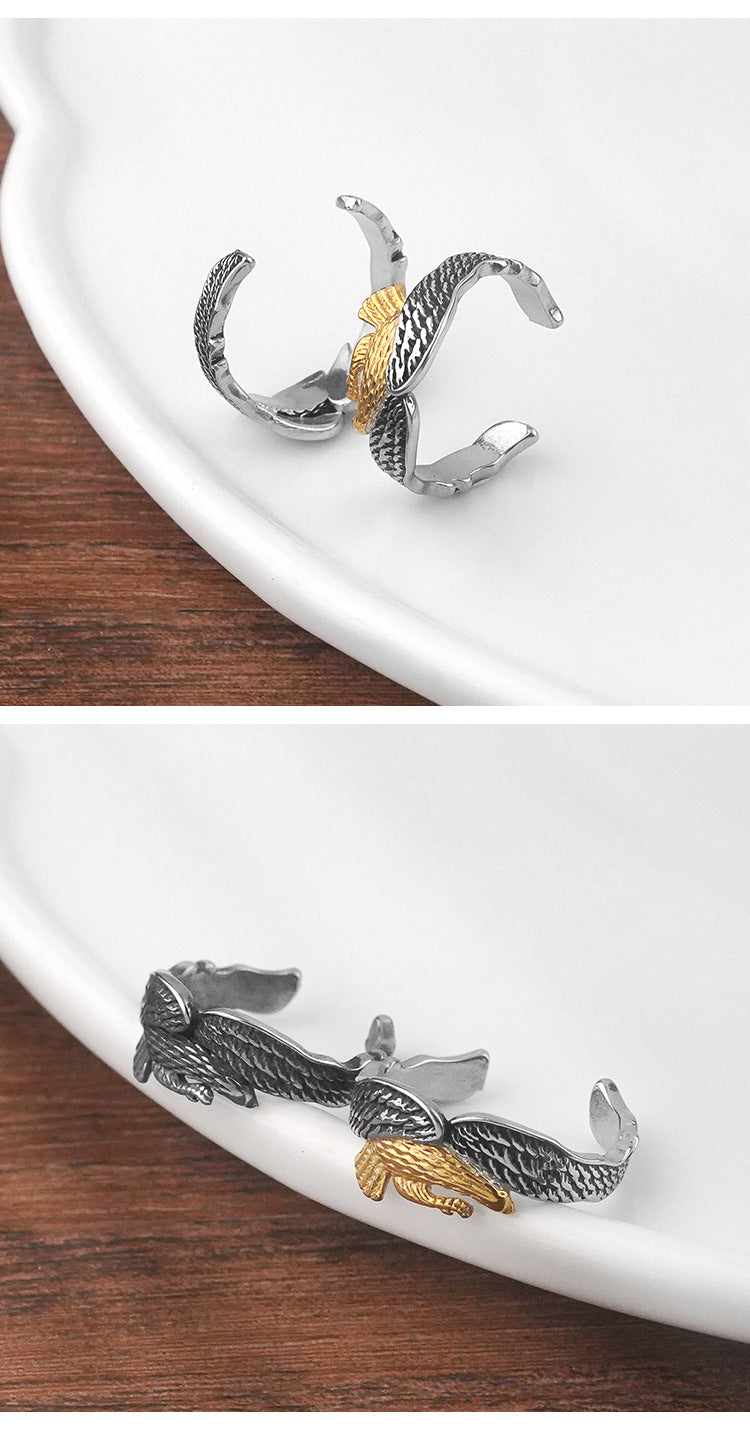 European and American Retro Electroplated gold Stainless Steel Eagle Ring Fashionable Personality Titanium Steel Open Ring
