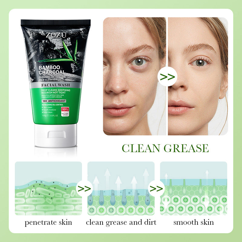 Bamboo Charcoal Facial Cleanser100gZOZU Deep cleansing refreshing non-greasy facial cleanser cross-border wholesale