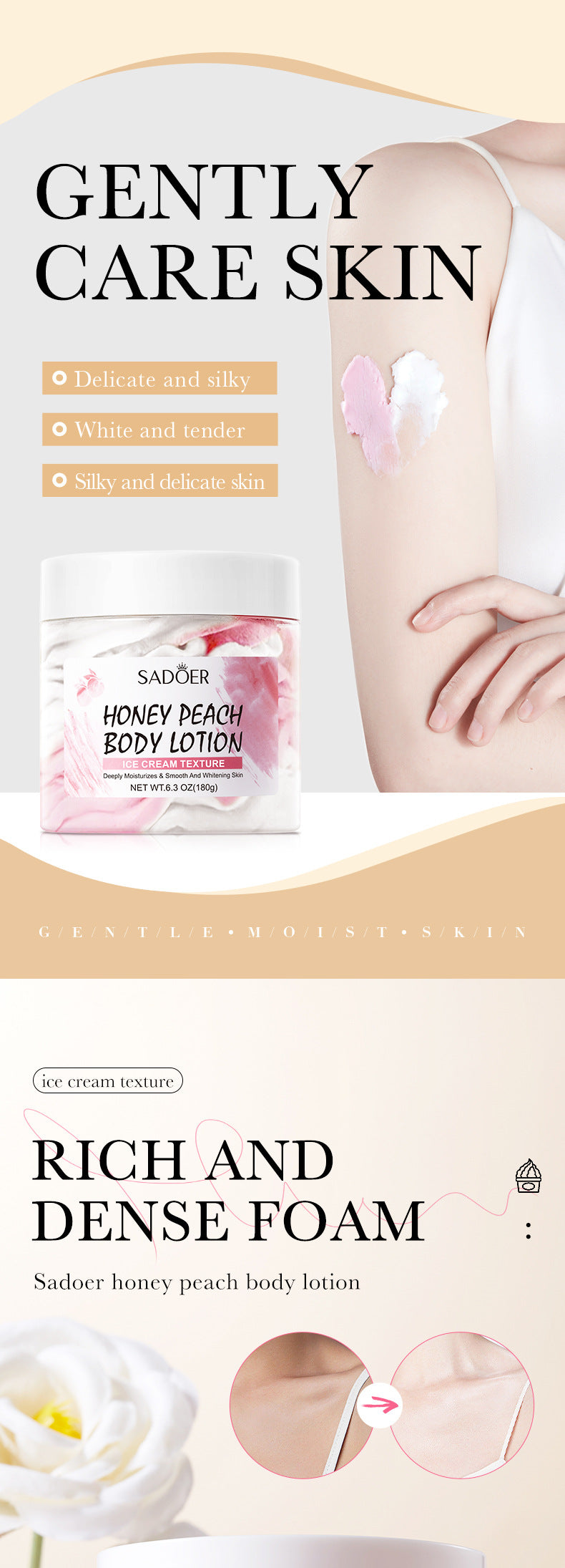 Full English Peach Ice Cream Body Lotion SADOER Moisturizing and Hydrating Body Lotion  Wholesale
