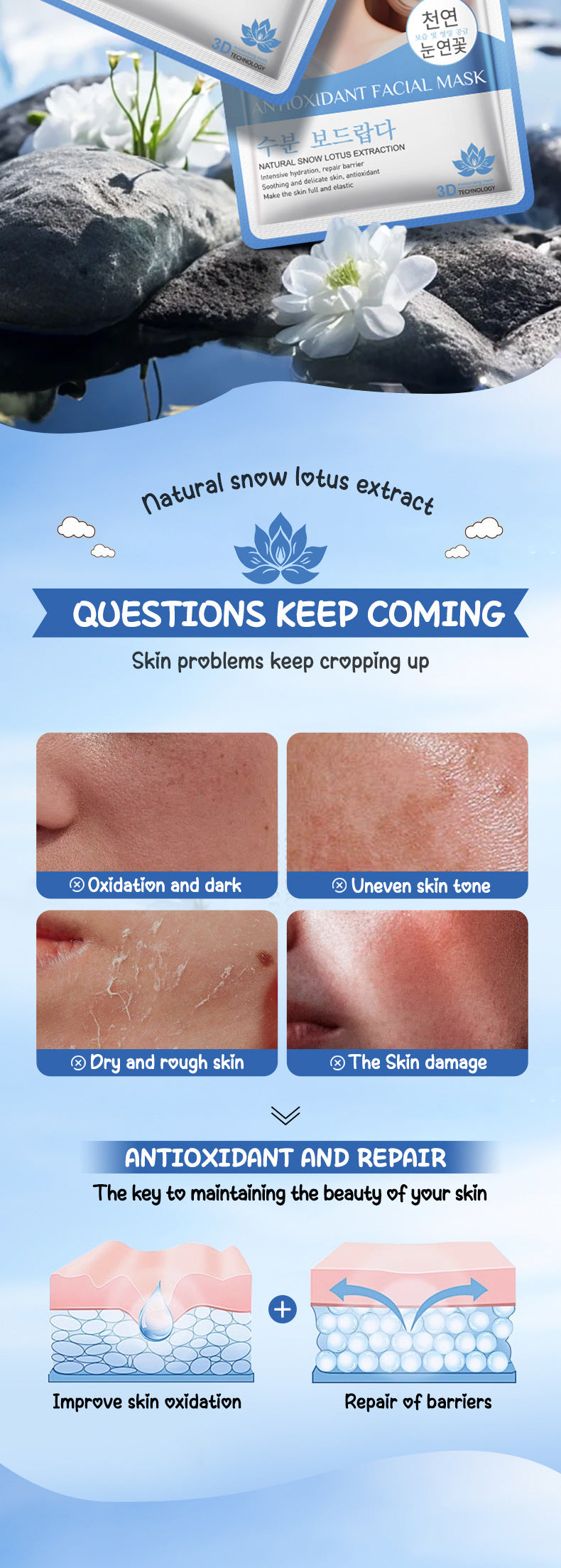 Snow Lotus Whitening Mask BIOAOUA Skin rejuvenation, hydration, oil control, moisturizing face mask cross-border wholesale