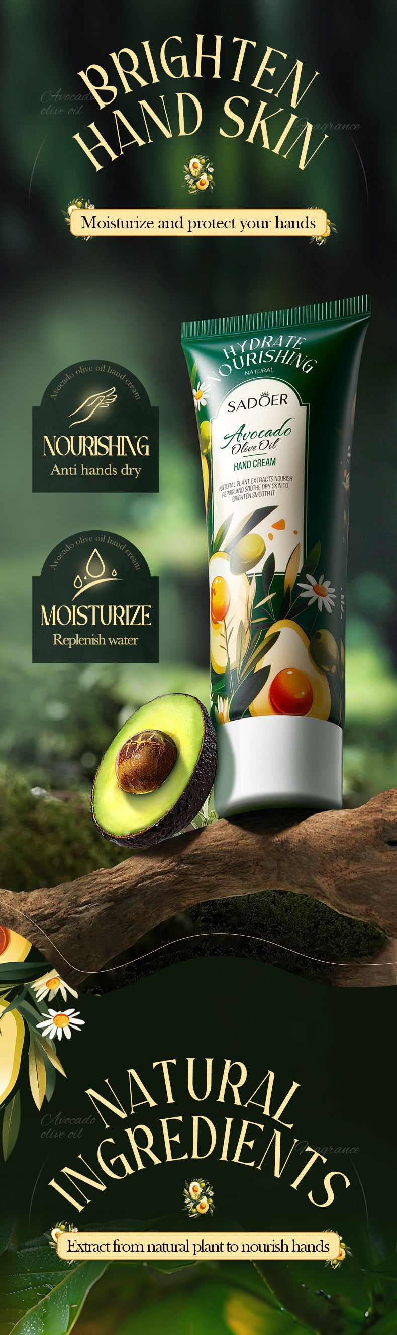 Cross-border Avocado Nourishing Hand Cream80g Olive Oil Hydrating Moisturizing Hand Cream Export Manufacturer Wholesale