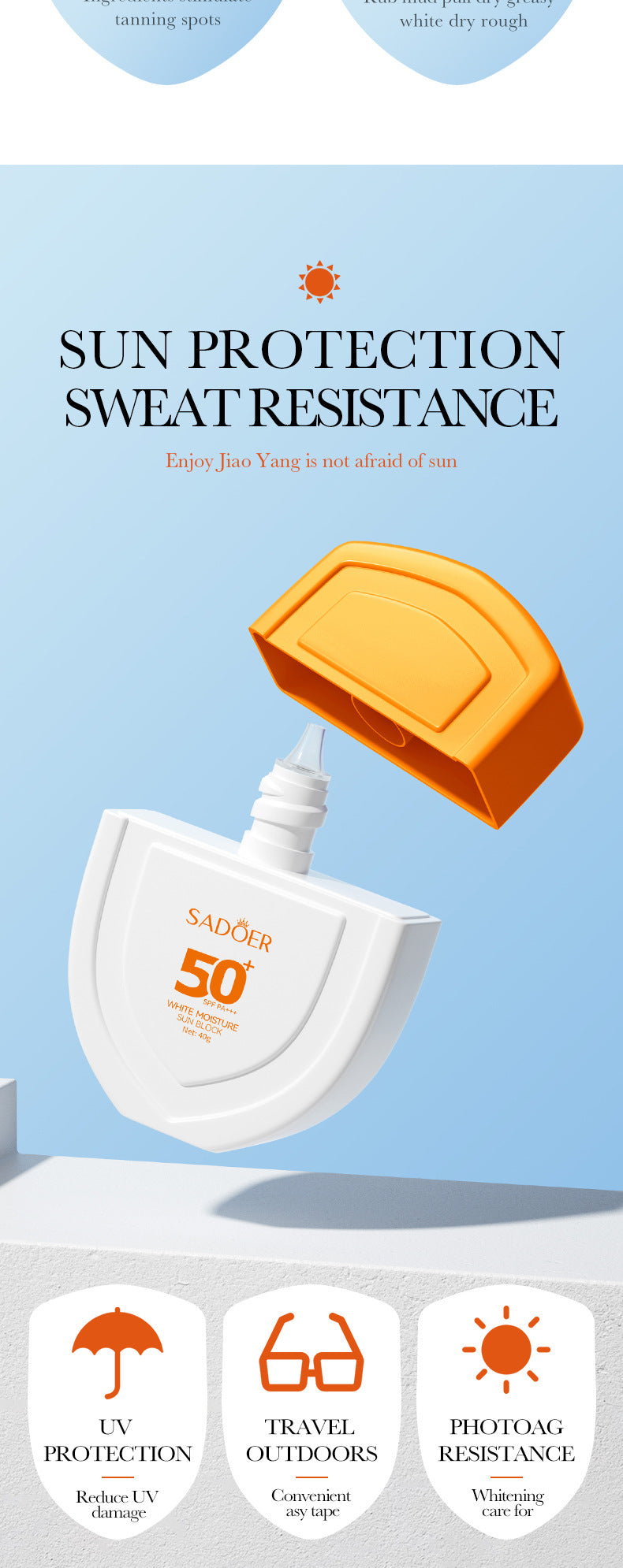 Sunscreen40g SADOER Lightweight Moisturizing Primer SPF50+Hydrating Clear Cross-Border Wholesale