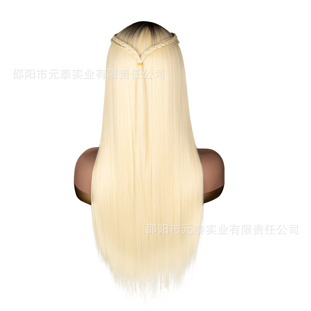 European and American Style Front Lace DRS88Long Straight Hair13*4Synthetic Hair Wig Cap Half Hand-Woven High-Temperature Fiber wig European and American Style