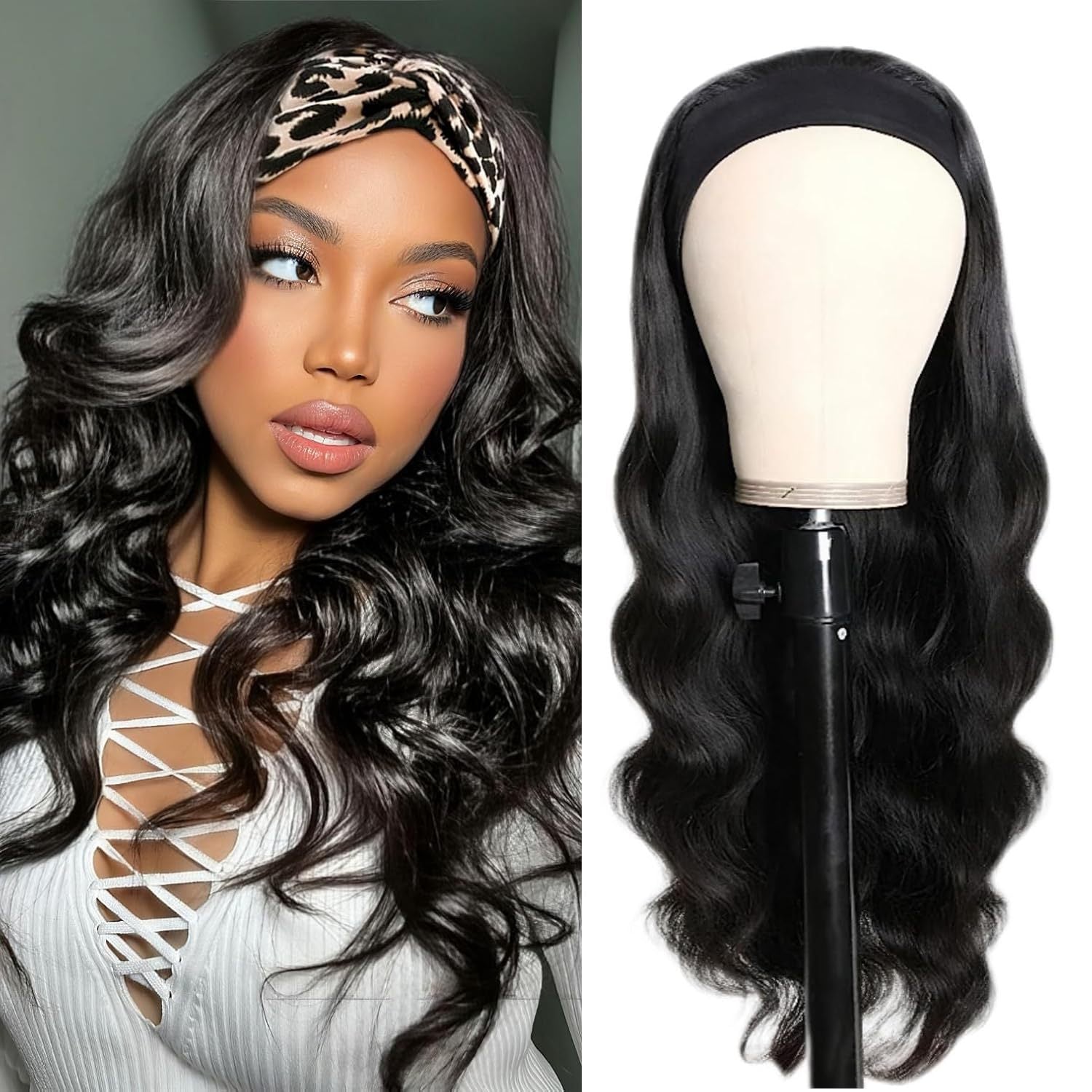 Afro Body wave Large Curly Hair Ribbon Hairband Curly Hair Glueless Synthetic Wig