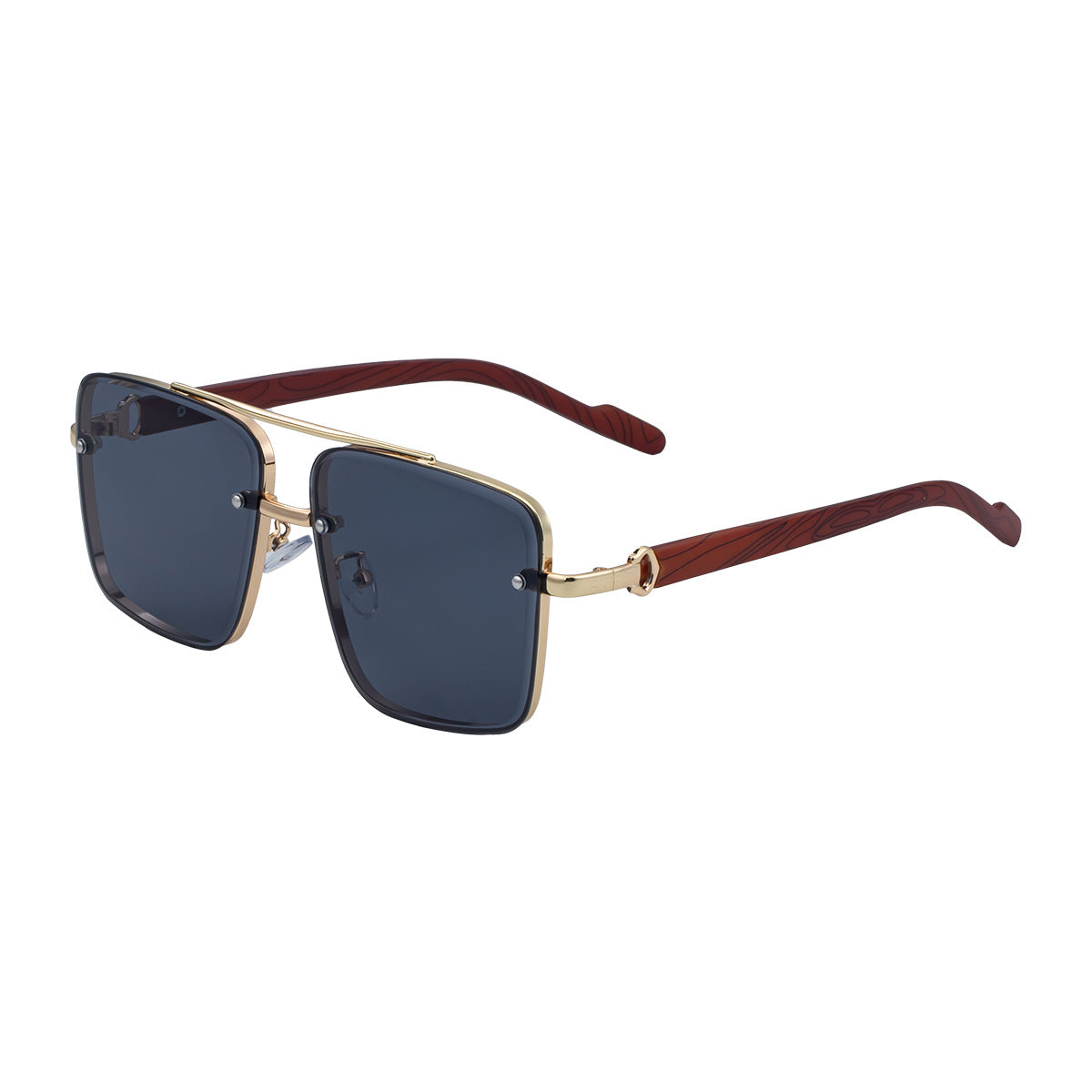 European and American Style Square Frame Cut Edge Sunglasses for Men with Imitation Wood Grain Temples, Men's Trendy Wholesale sunglass