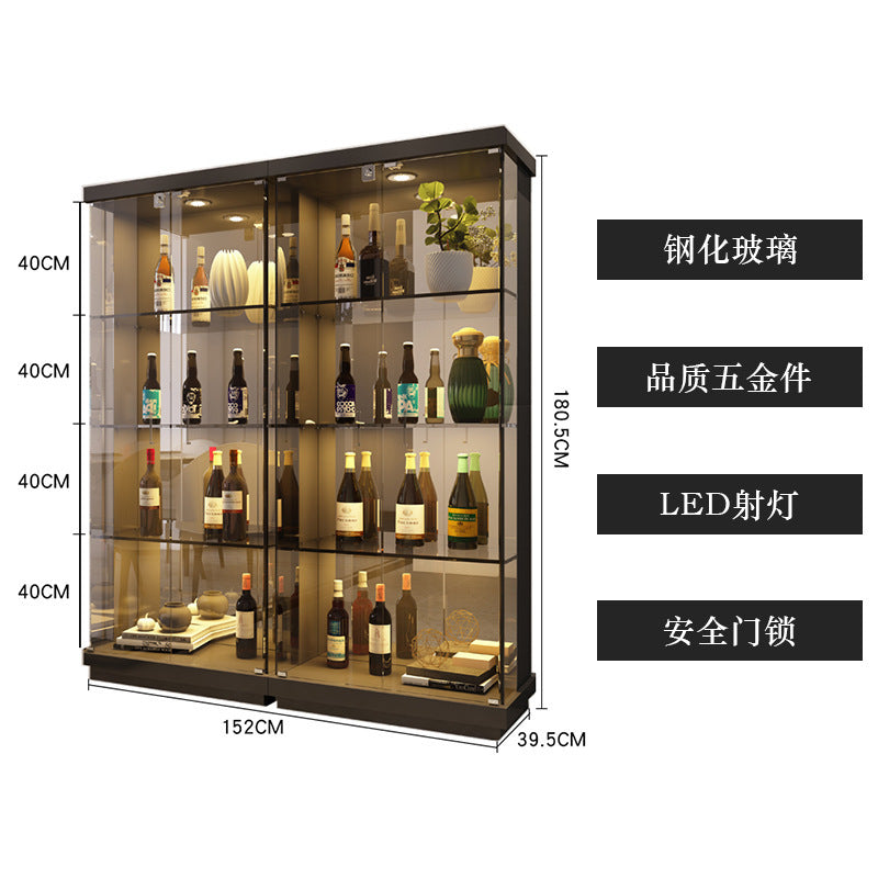 All-Glass Wine Cabinet Living Room Wall-Mounted Sideboard Modern Simple Light Luxury Small Red Wine Transparent Collection Figurine Display Cabinet