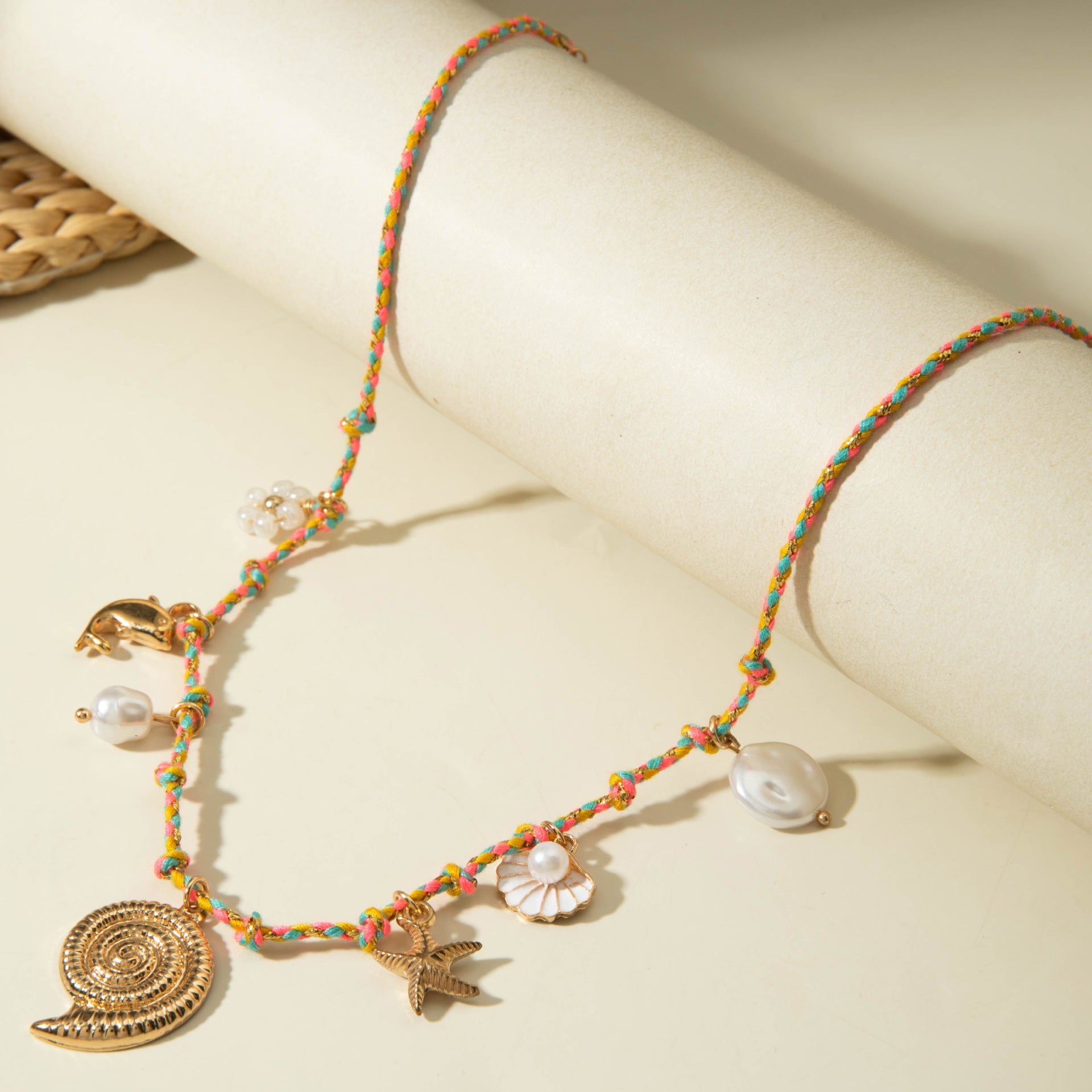 European and American Ornament Fashion Ocean Style Shell Alloy Pendant Braided Necklace Bohemian Shell Jewelry