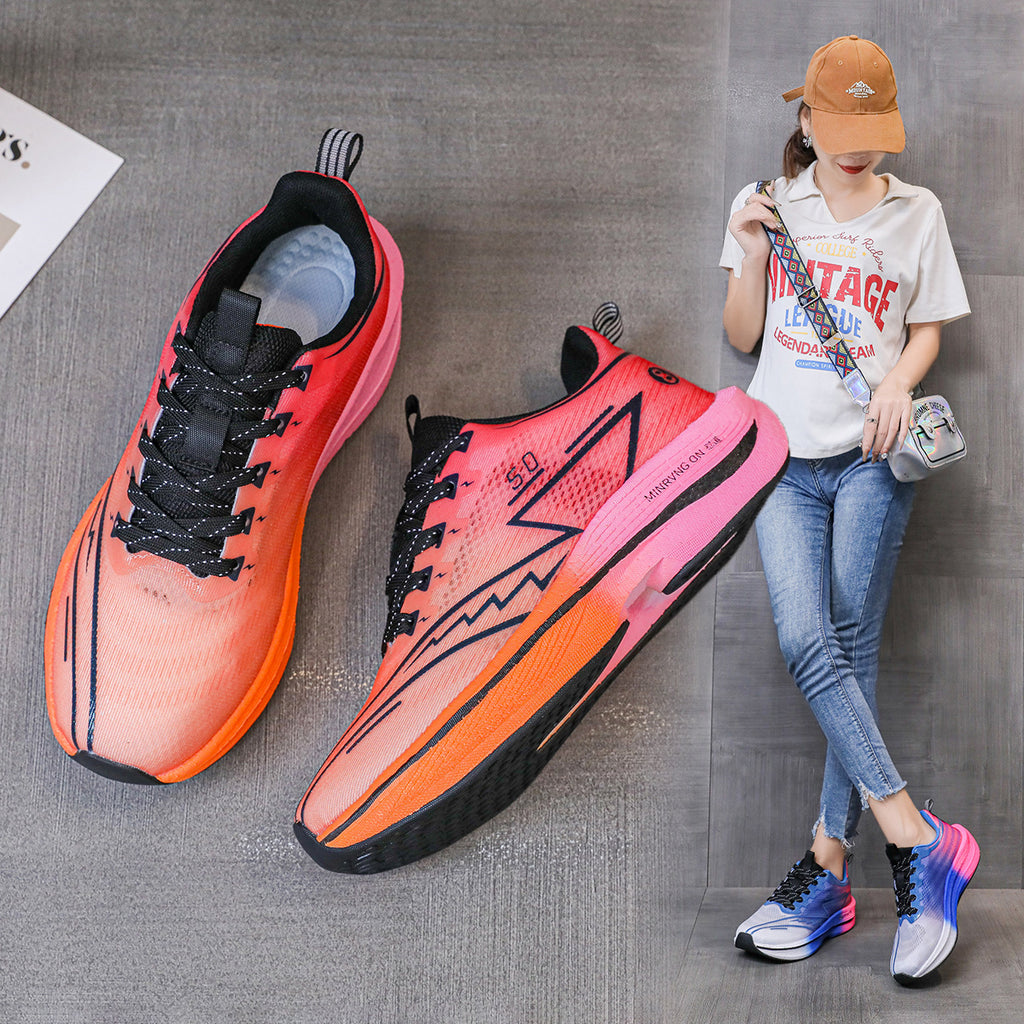 Carbon Plate Running Shoes Mesh Ultra-light Breathable Sports Shoes Men Couple All-match Casual Popcorn Running Shoes Breathable Lightweight
