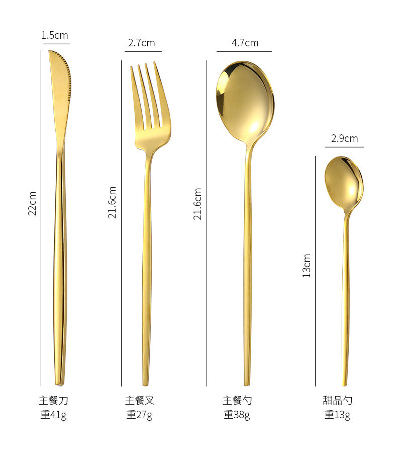 Stainless Steel Cutlery Set24Set of Gold-Plated Portuguese Tableware Western Steak Knife Fork Spoon Gift Box