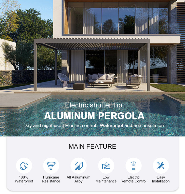 Waterproof Pergola Leisure Garden Motorized Louvered Roof Aluminium Outdoor Bioclimatic Pergola Aluminum
